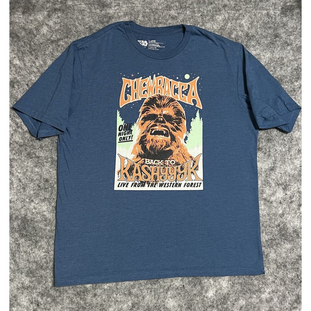 CHEWBACCA Star Wars T-Shirt Men’s L Blue Back To Kashyyyk Retro Graphics